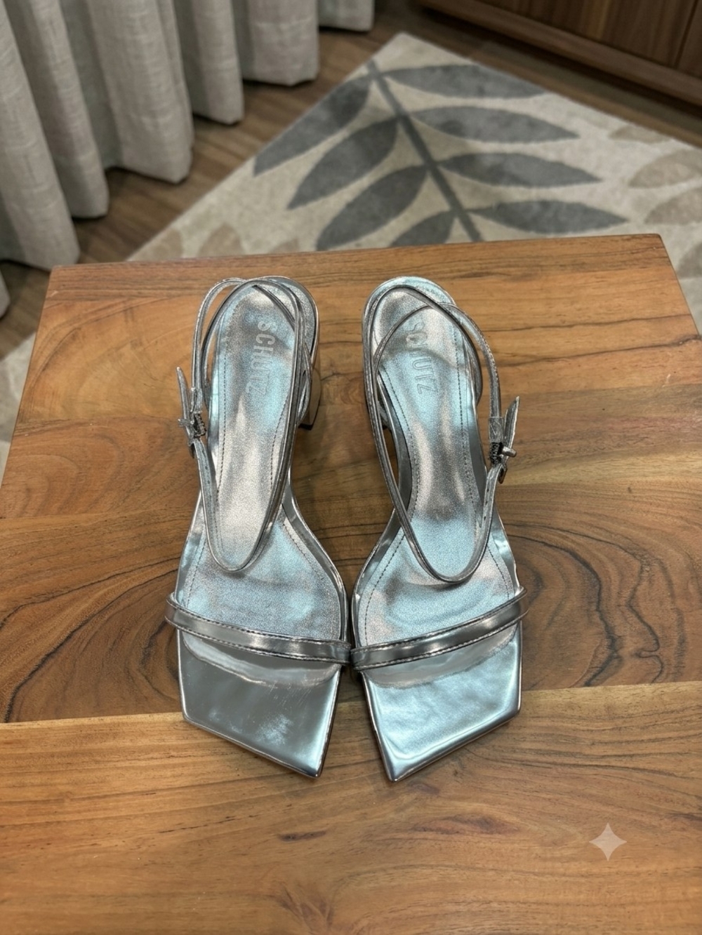 Silver Square-Toe Slingback Heels